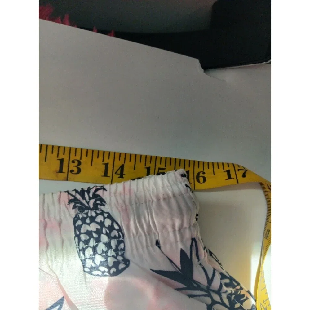 Spicy Tuna Swim Trunks Men XL Pineapple Print White Pink Beach Shorts